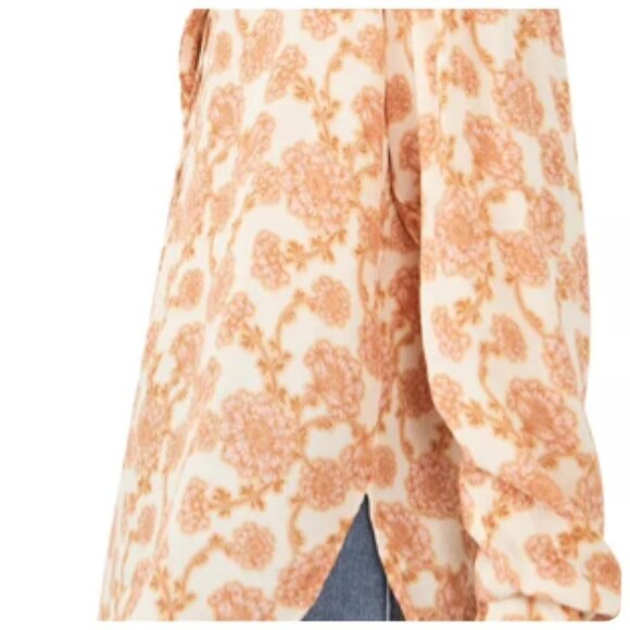 FREE PEOPLE Mia Tunic Top Sz M Pink Beige Floral VNeck Tie Front Viscose Woven - Picture 13 of 16